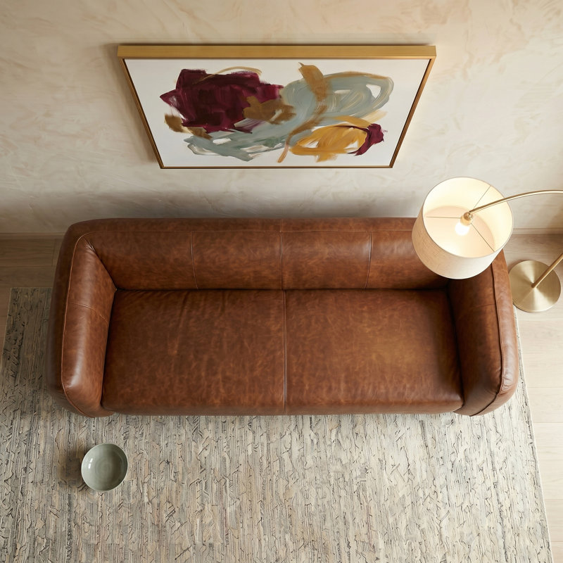 90'' Leather Sofa, Brown Genuine Leather