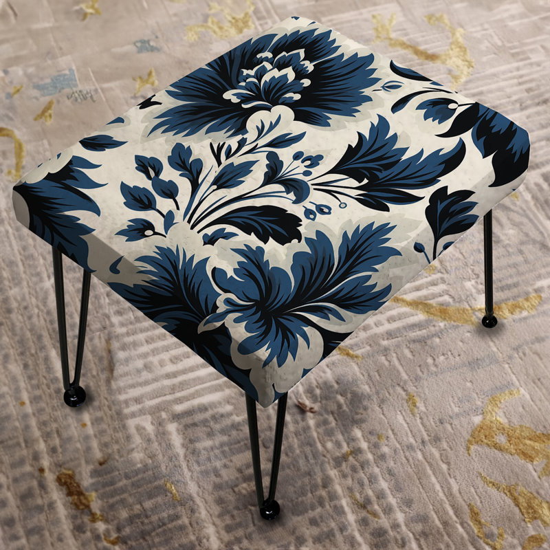 Blue And White Damask Euphony I - Damask Rectangle Ottoman