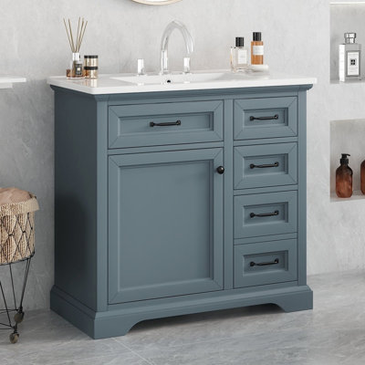Meuble-lavabo de salle de bain avec lavabo, avec tiroirs rabattables, charnières de porte à fermeture en douceur, idéal pour une utilisation quotidienne et peu encombrant