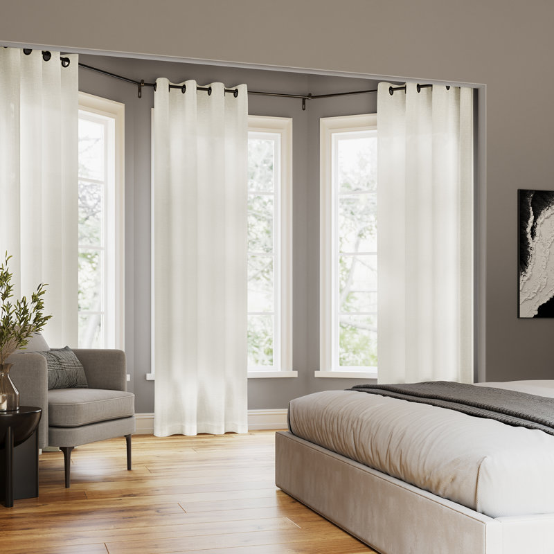 Yitzi Slub Textured Linen Blend Semi-Sheer Grommet Curtain Panel, Ivory, 52" W x 95" L