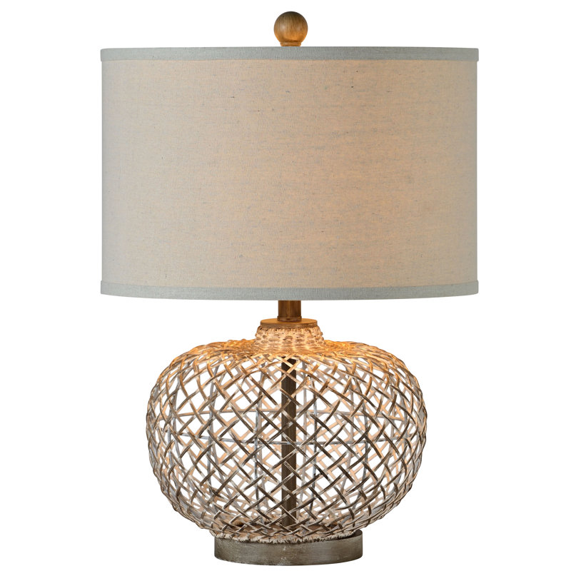 Natural Woven Rattan Basket Table Lamp with Beige Shade