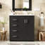 30'' Ceramic Sink Bathroom Vanity - Solid Wood & Material 3 Drawers Classy Storage Solution Black Furniture Cabinet With Basin Frame Organization-370976861-370976858