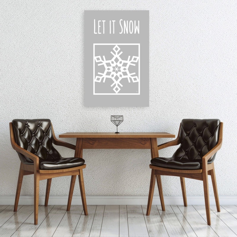 Let It Snow Snowflake Geometric Minimalist Abstract Winter Landscape Wall Art Print by Martina - Wrapped Canvas Print