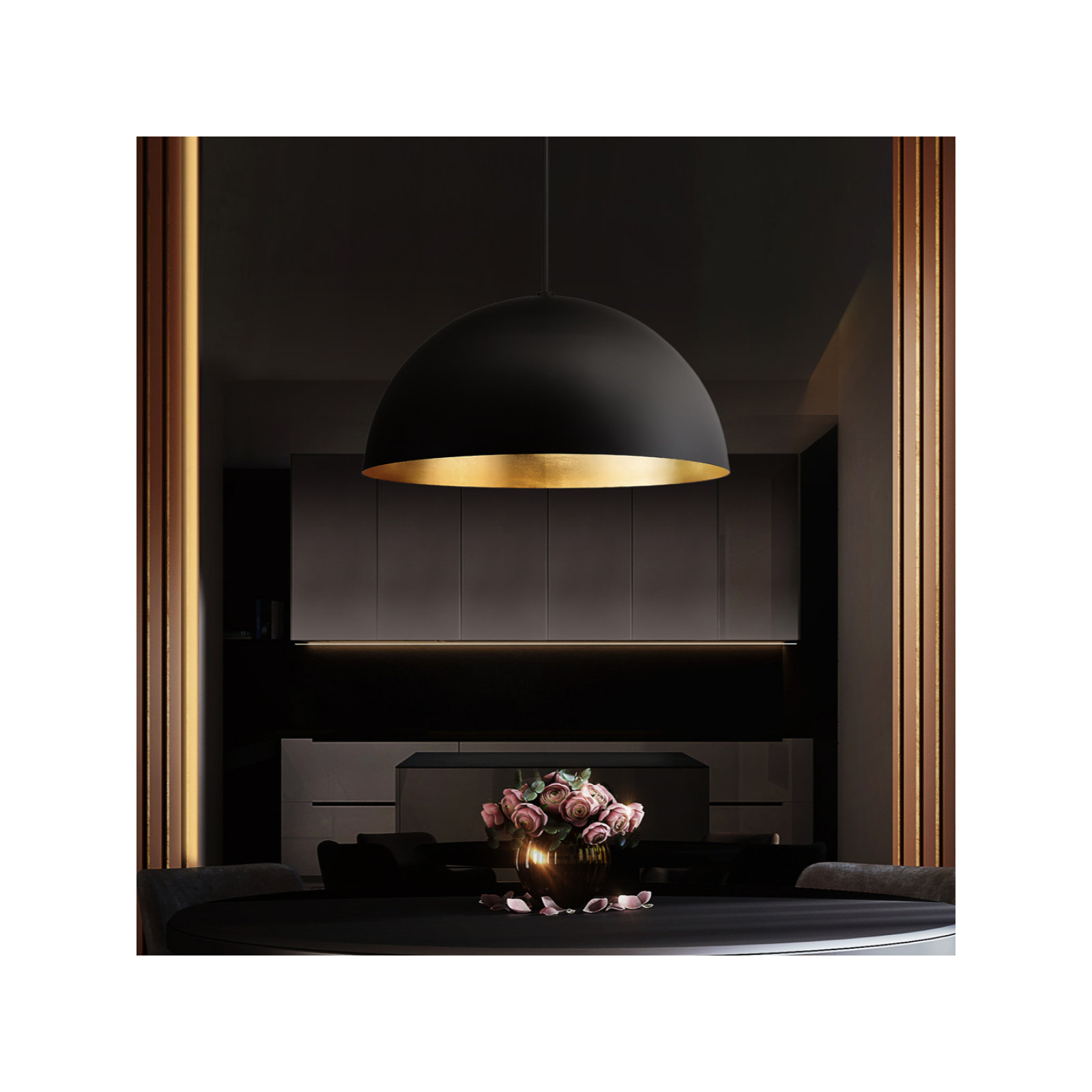 Yolo Single Light Metal Dimmable LED Pendant, Gold, 12.125" H x 23.63" W x 23.63" D