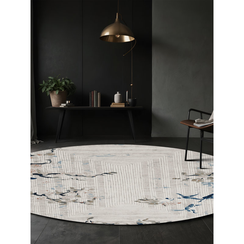 Machine Washable Gray Area Rug, Round 7'
