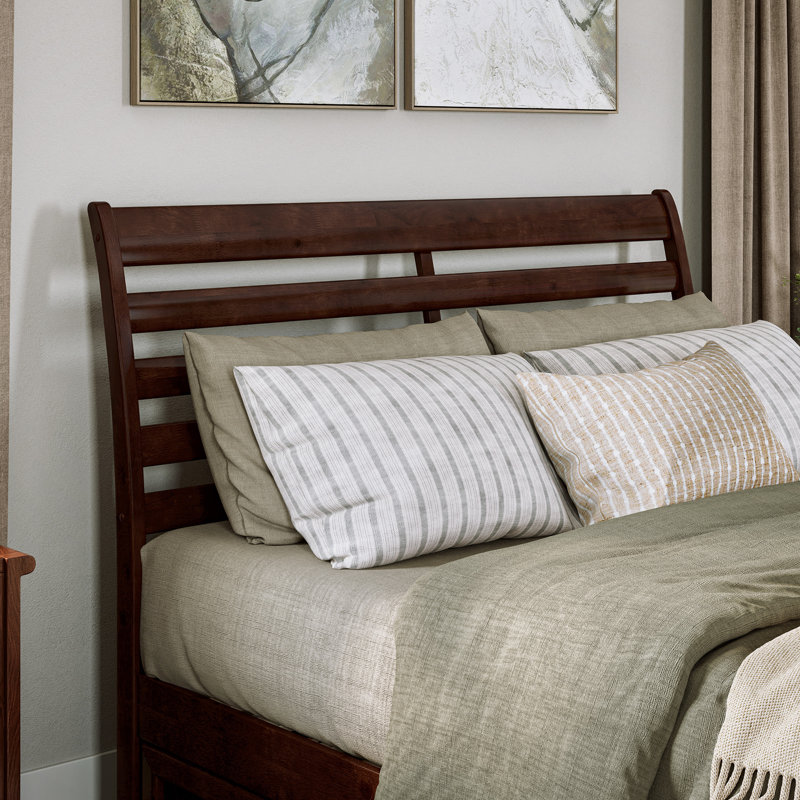 Ashmun Solid Wood Sleigh Slat Panel Headboard, Queen, Walnut