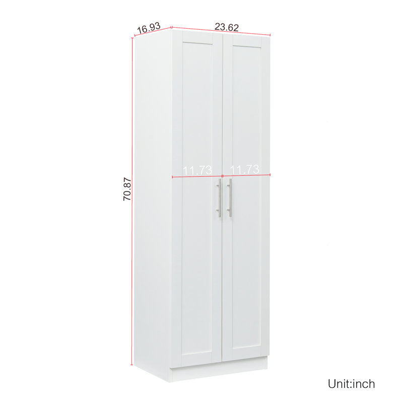 Armoire-penderie blanche de 70,87 pouces de hauteur avec 4 compartiments de rangement et double porte