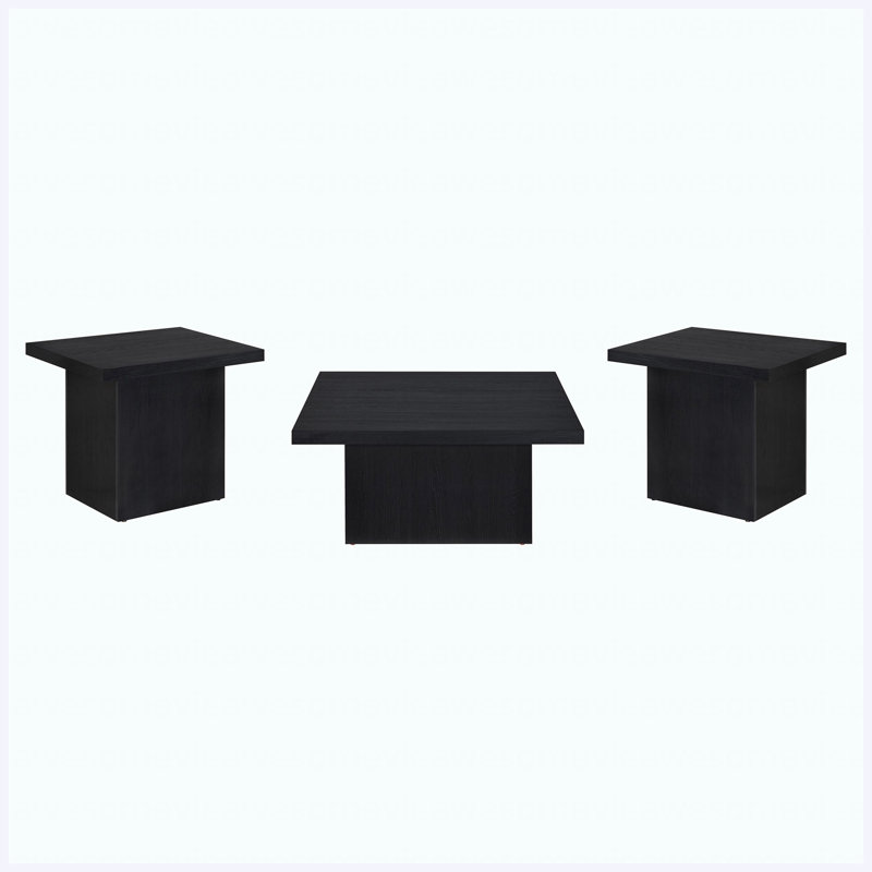 Modern Black 3-Piece Coffee Table Set, Sleek Complete Living Room Table Set, 16.25" H x 35.5" W x 35.5" D