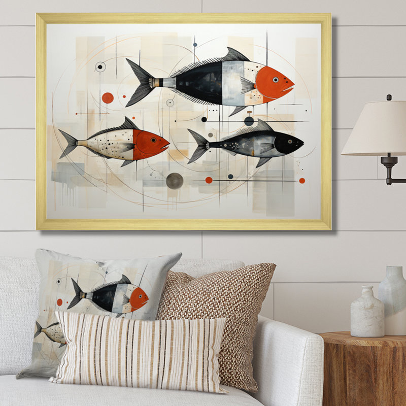 " Fishing Minimalist Marine ", Gold Single Picture Framed, 30" H x 40" W x 1.5" D