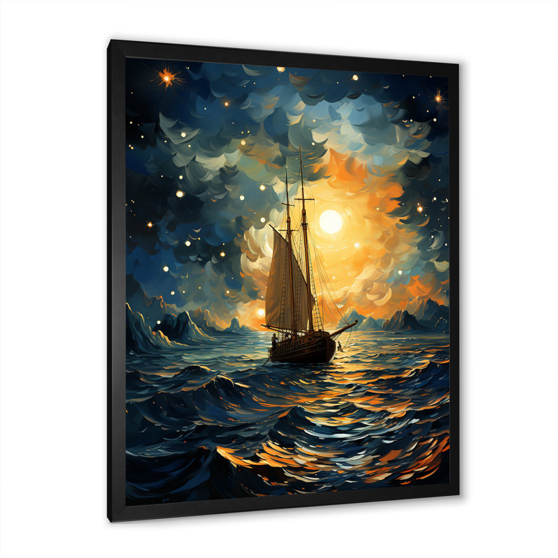 Clair de lune, voilier Horizon I, Cadre simple noir, H 20 po x l 12 po x P 1 po