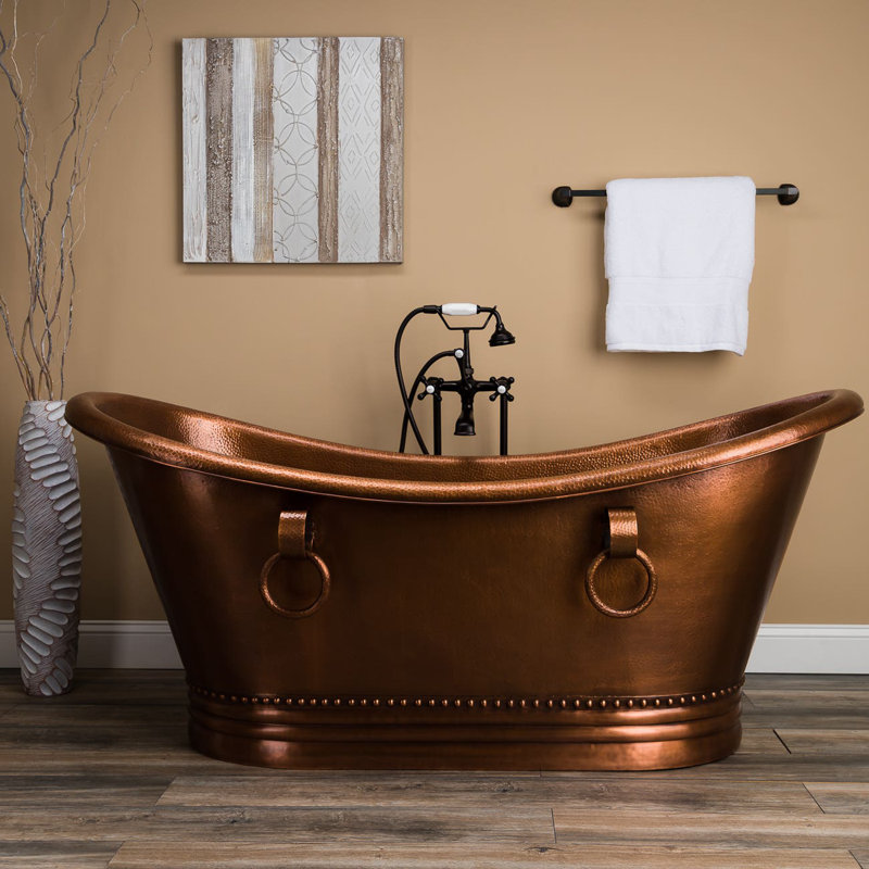 Baignoire de trempage autoportante en cuivre 71 po L x 32 po