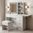 Fashion Vanity Desk With Mirror And Lights For Makeup With Open Shelves And Chair, Vanity Mirror With Lights And Table Set With 3 Color Lighting Brightness Adjustable, 5 Drawers, White Color