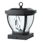 Solar Powered Integrated LED Outdoor Post Cap Light with Ripple Glass Shade & Hanging Ring, 3000K Warm White