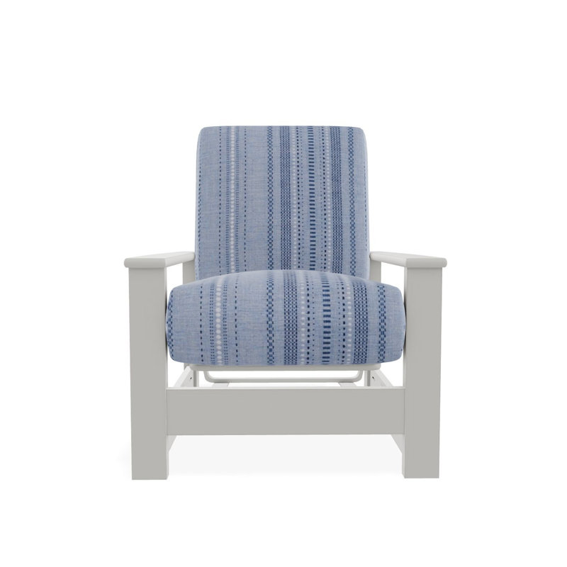Leeward Marine Grade Polymer Deep Seating Cushion Arm Chair with Hidden Motion, Blue/White, Beige