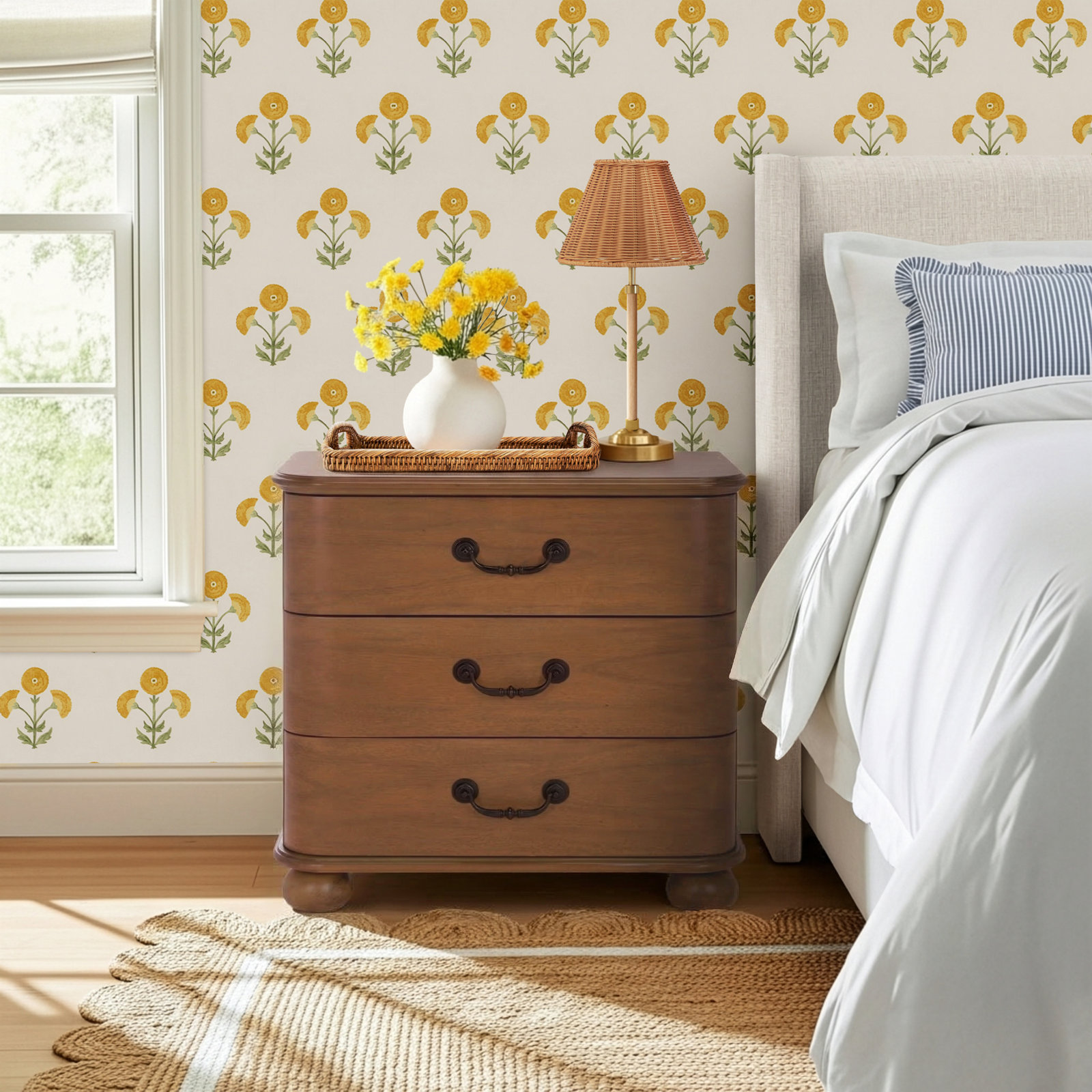 Jessy Wood Bun Foot Nightstand