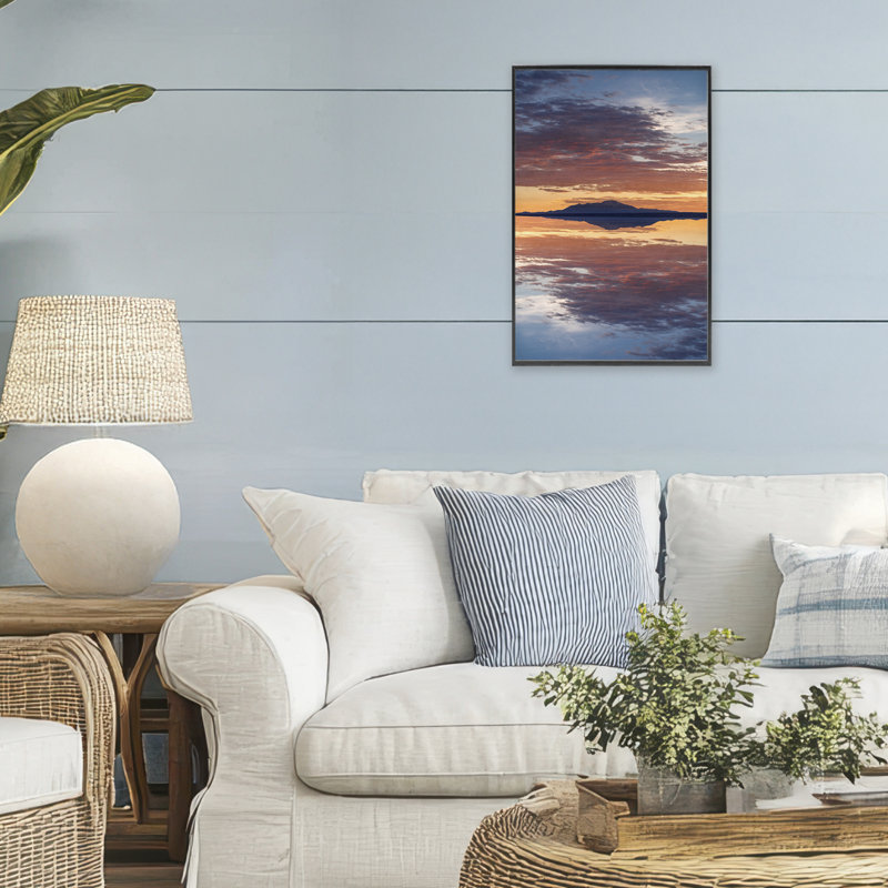 Coucher de soleil sur le reflet de la mer, estampe numérique, design par Robin Vandenabeele, H 18 po x l 12 po