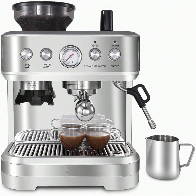 Coffee Machine With Milk Frother ALL-In-One Espresso Machine With Grinder Latte Cappuccino 15 Bar Italian Pump 2.3 L Water Tank Bean To Cup Coffee Machines Stainless Steel