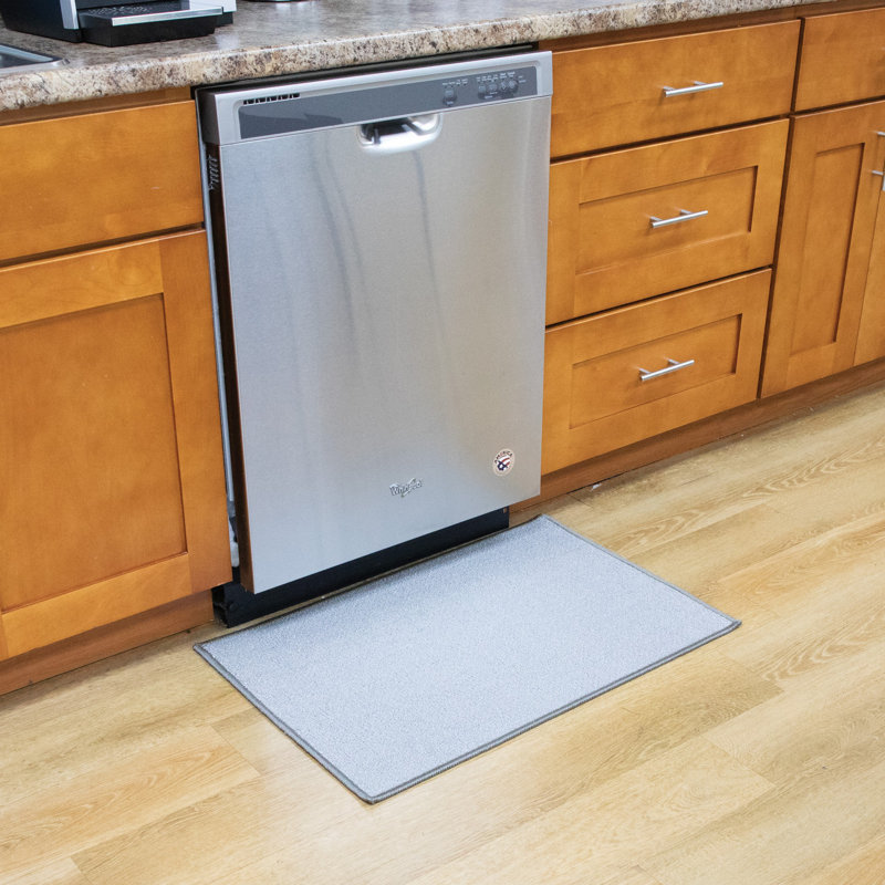 Solid Color Synthetic Non-Skid Kitchen Mat, Light Gray, Rectangle 2'2" x 3'9"