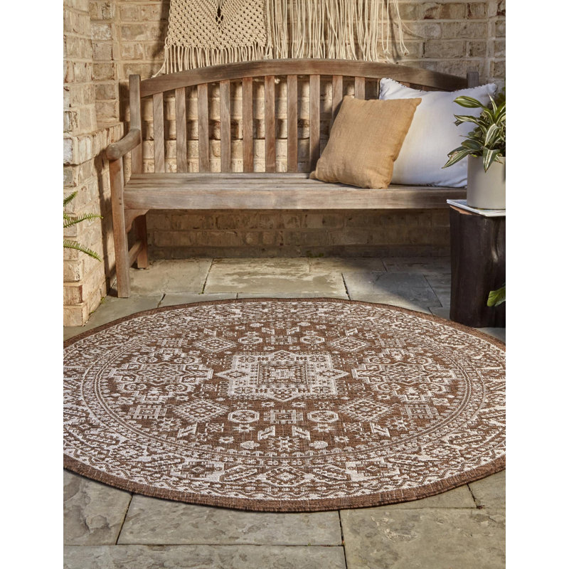 Tapis d'intérieur / extérieur brun Danera, Rond 4 pi