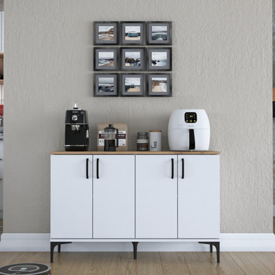 Kitai Modern Multi-Purpose Cabinet, White & Walnut, 47.2 x 30.9 x 15.7 inches | 100% Melamine Coated E1 Quality Chipboard, Thickness: 0.7 inches | Numerous Shelves, Wall-Mountable, Stylish Scandinavian Design for Extra Storage