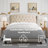 Upholstered Wingback Platform Bed, Linen Fabric Bed Frame with Nailhead Trimmed and Button-Tufted-268474709-268474715