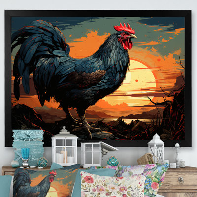 «Sunset Roosters Farmyard II», art mural coq