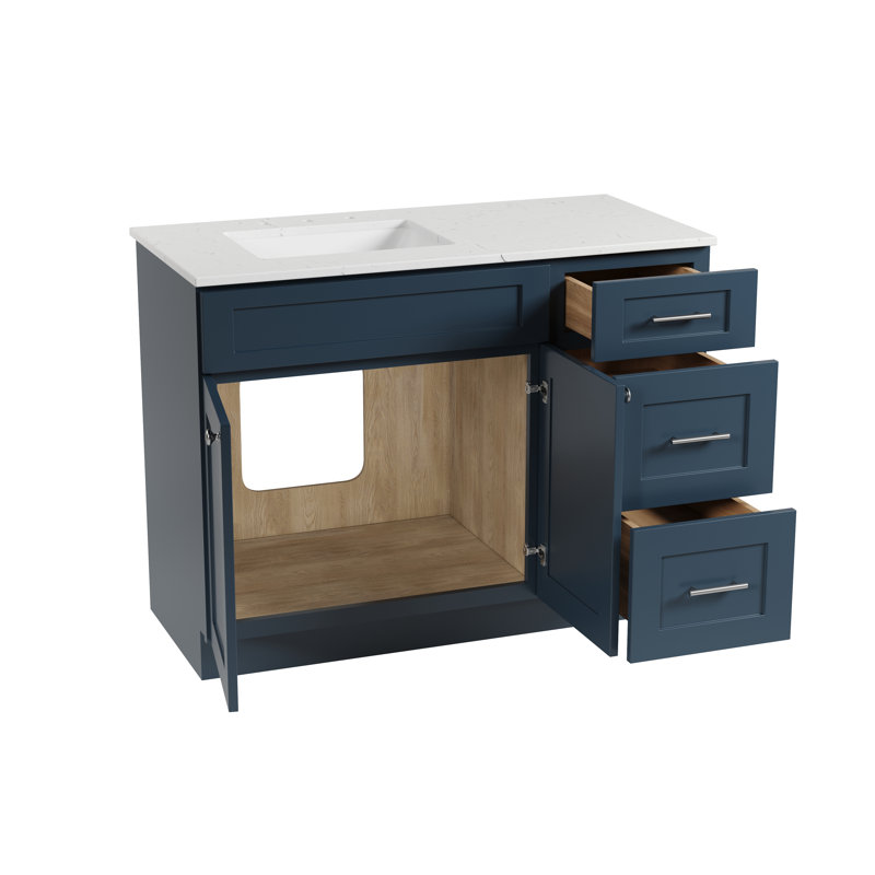 Meuble-lavabo simple avec plateau en quartz Disar, Gauche, Bleu