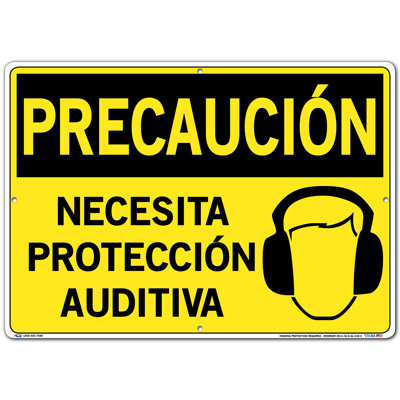 Hearing Protection Required Caution Sign -  Vestil, SI-C-42-E-AL-040-S