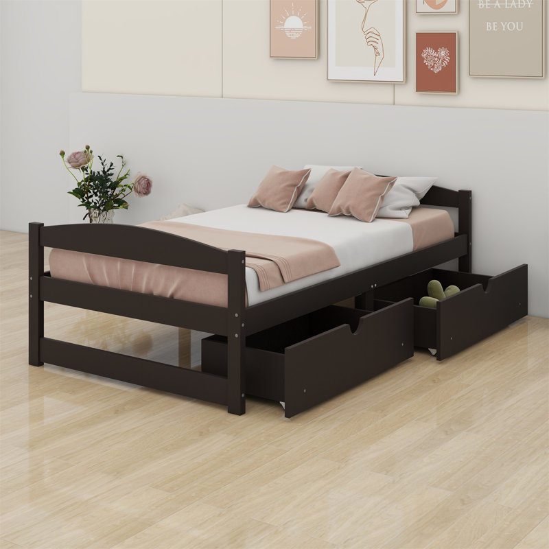 Lit plateforme avec deux tiroirs, Espresso