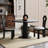 Black Round Solid Wood Dining table-523516947