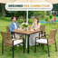 Ensemble de salle à manger 5 pièces pour patio en rotin PE toutes saisons, table carrée en bois d'acacia avec trou pour parasol, fauteuils ergonomiques avec coussins en mousse épaisse pour le jardin