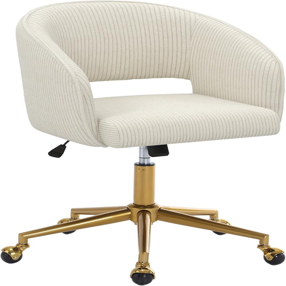 Velvet Swivel Desk Chair - Height Adjustable Makeup Vanity Chair With Hollow Back & Silver Base