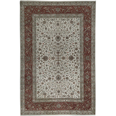 Tapis ivoire et rouge noué à la main de haute qualité