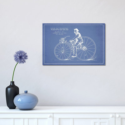 Welcome H. Hull Velocipede Patent Sketch (Light Blue) II by Aged Pixel - Wrapped Canvas Print