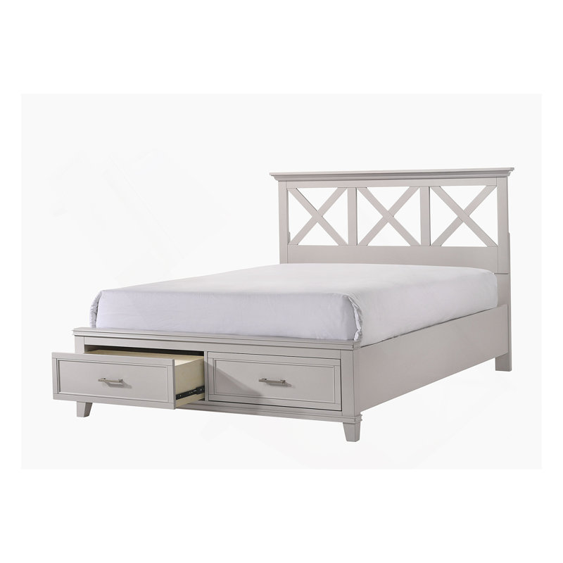 Grand lit avec rangement X, Gris, Grand lit