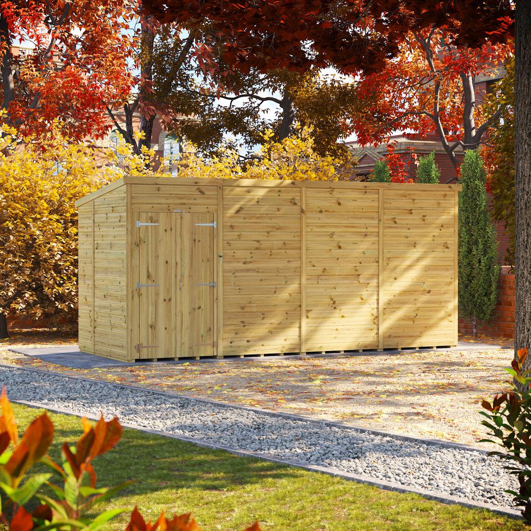 Powersheds 16 x 6ft Premium Pressure Treated Timber Windowless Pent Garden Shed, Double Doors