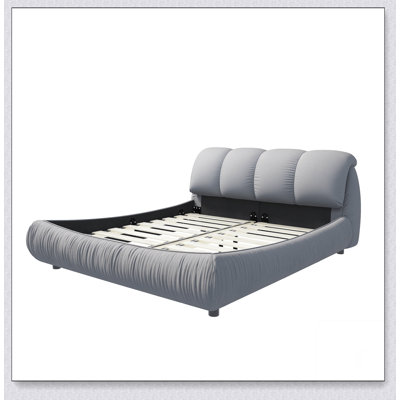 Luxury Upholstered Platform Bed With Oversized Padded Backrest And Solid Wood Frame