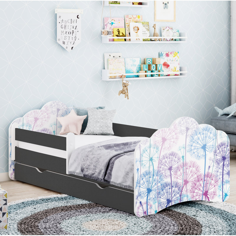 Racine European Toddler Bed Frame with Drawers, Graphite, 56.5 x 70 x 140cm