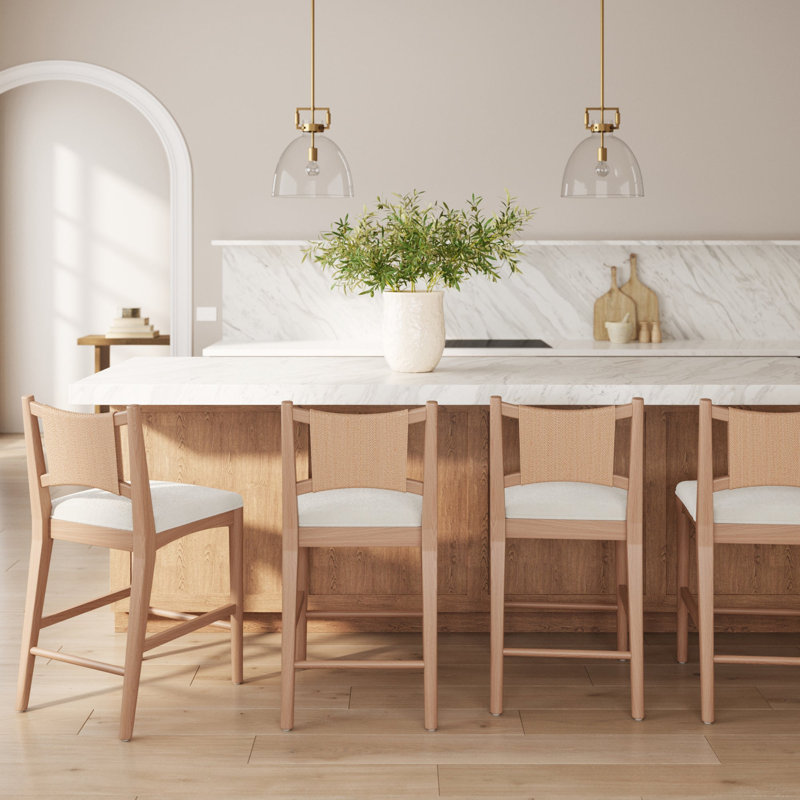Tabouret de bar à hauteur de comptoir Boho avec dossier en ruppie maritime, Flax/Light Brown, 4