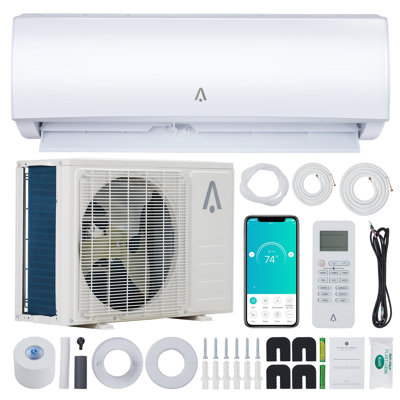 Climatiseur à système divisé activé par le Wi-Fi avec onduleur R454B 20 SEER2, unité à courant alternatif sans conduit 12 000 Btus avec condensateur préchargé, pompe à chaleur et trousse d’installation pour jusqu’à 750 pieds carrés Ft, 115V