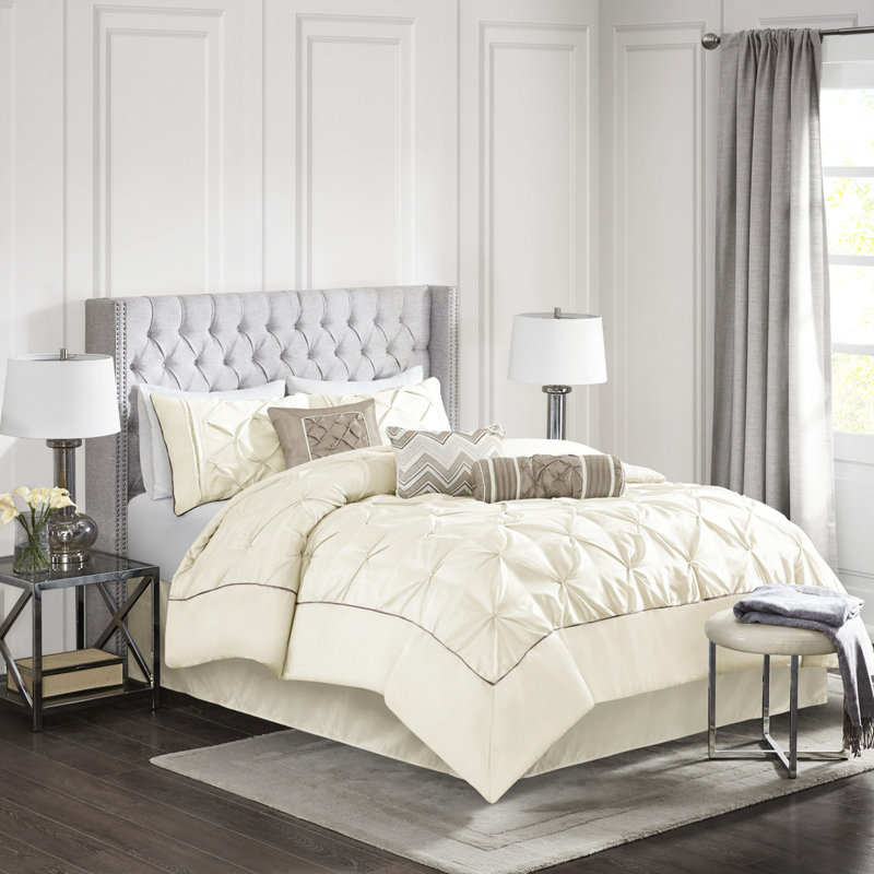 Édredon pour grand lit 7 pièces - Les détails gracieux comprennent 1 édredon, 2 taies décoratives, 3 coussins décoratifs et une jupe de lit décorative lavable à la machine
