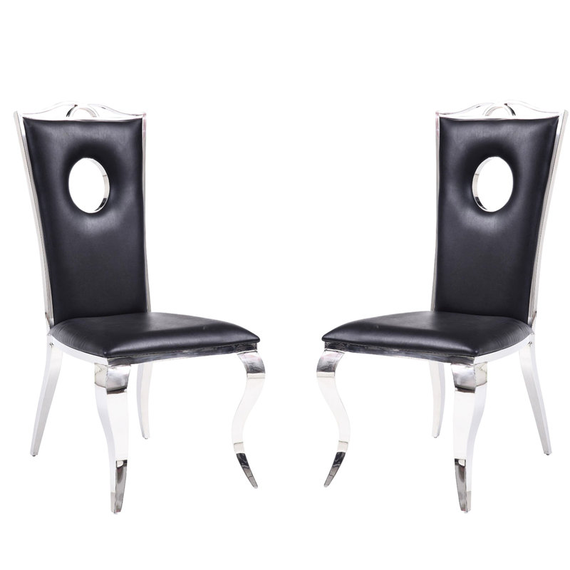 2 chaises d'appoint pour la salle à manger, noir et rembourré de polyuréthane, coussin en mousse haute densité, dossier découpé, mousse de cuir synthétique, facile à nettoyer