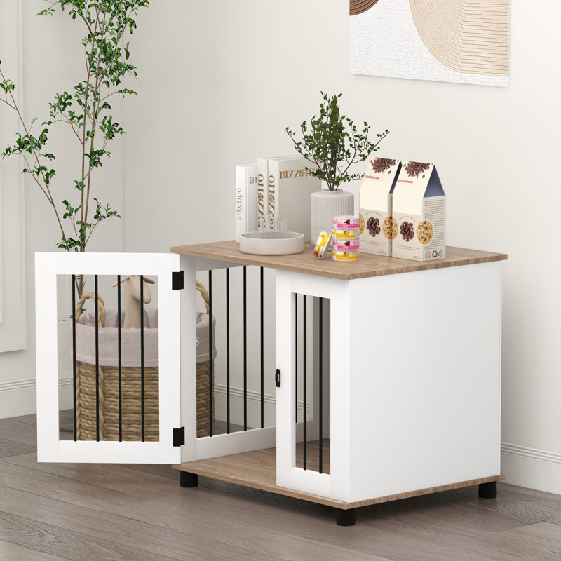 Dog Crate Furniture, Side Table Indoor Dog Kennel, End Table With Lockable Door For Small And Medium Dogs, Walnut Brown
