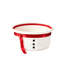 Panier de rangement blanc décoré pour Noël, orné de boutons noirs et tressé à la main avec poignées. Parfait pour les gâteries de Noël, les jouets et comme élément de décoration.