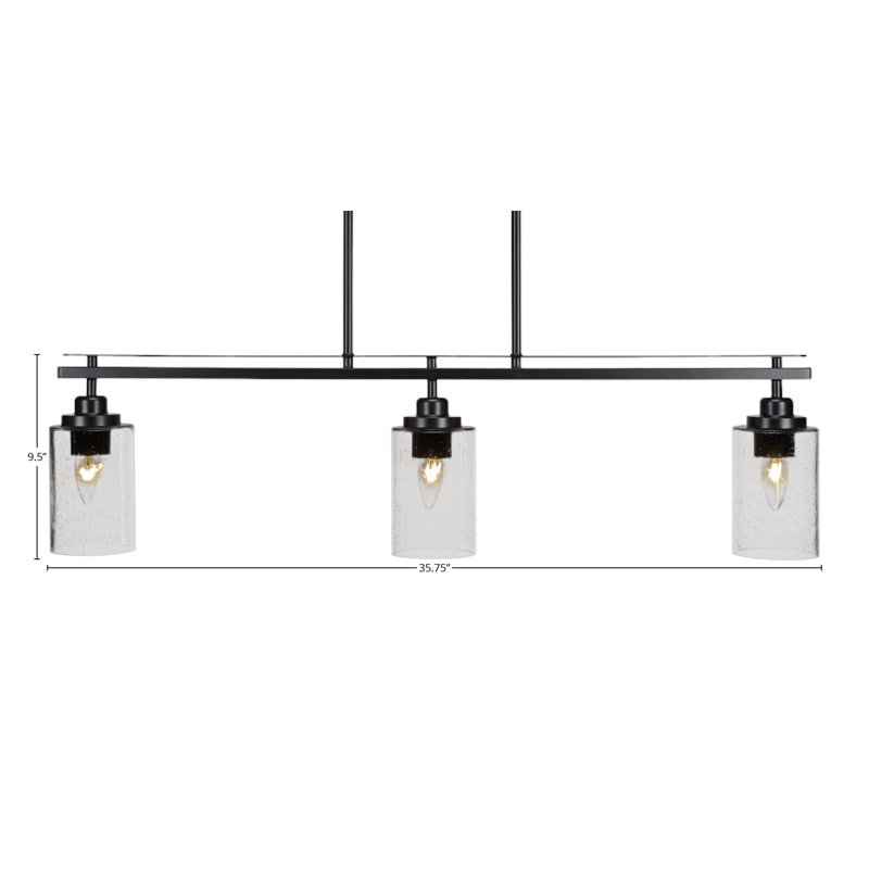 Agnon 3 Light Island Light Shown With 4" Glass, Grainé, Noir mat