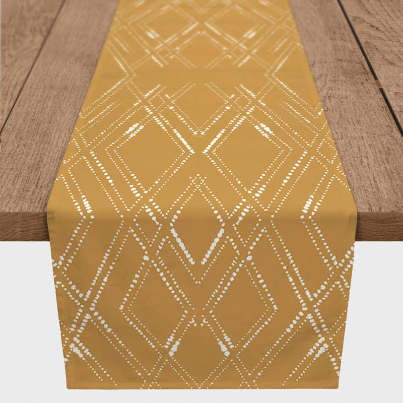 Araya Cotton Blend Table Runner, 72" L x 16" W, Gold/White
