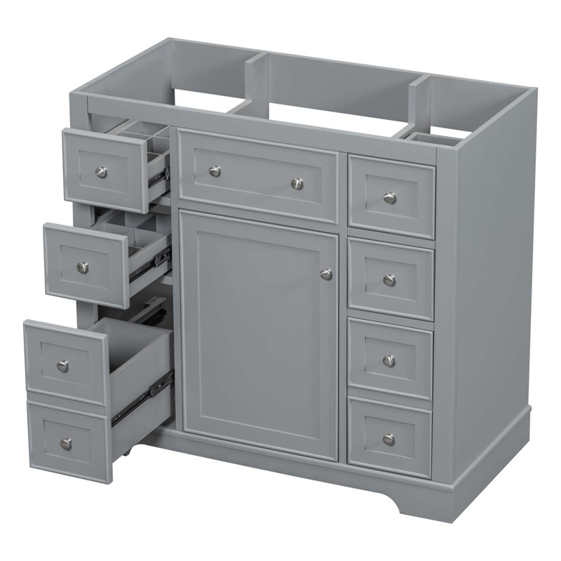 Meuble-lavabo 36 po sans lavabo, base d'armoire seulement, une armoire et six tiroirs, Gris
