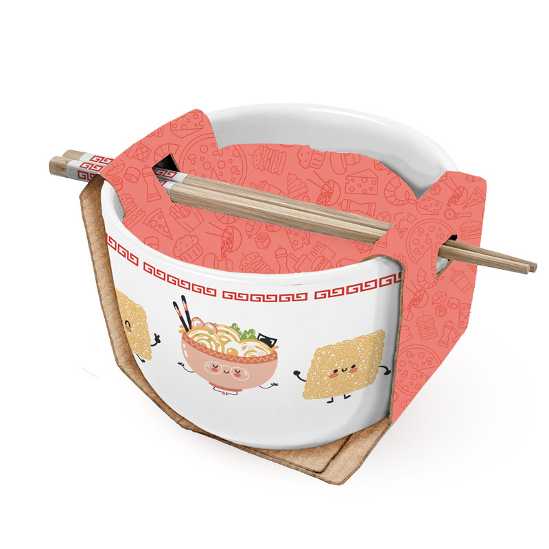 Ensemble bol et baguettes Kawaii Ramen - grand bol à soupe de nouilles japonaises en grès 100%