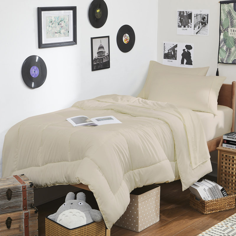 7PC Campus Ready Dorm Twin XL Bedding Bundle, Solid Comforter, Pillows And Sheet Set, Black