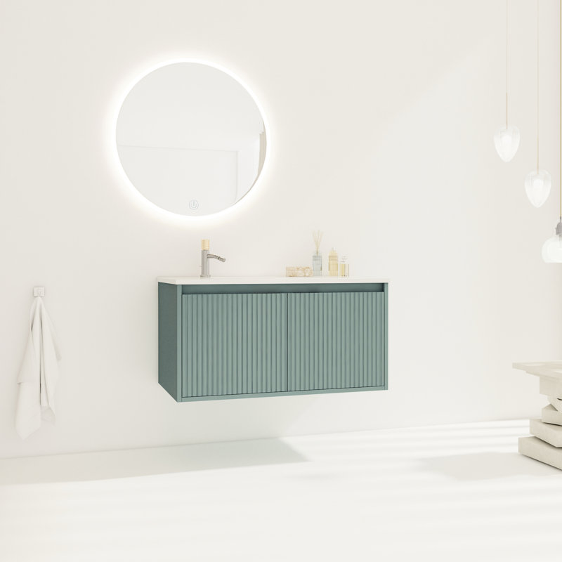 36" Bathroom Vanity With Resin Sink - Wall Mounted, 2-Door Cabinet Ample Space Concealed Handles , Modern, Mounted Spacious